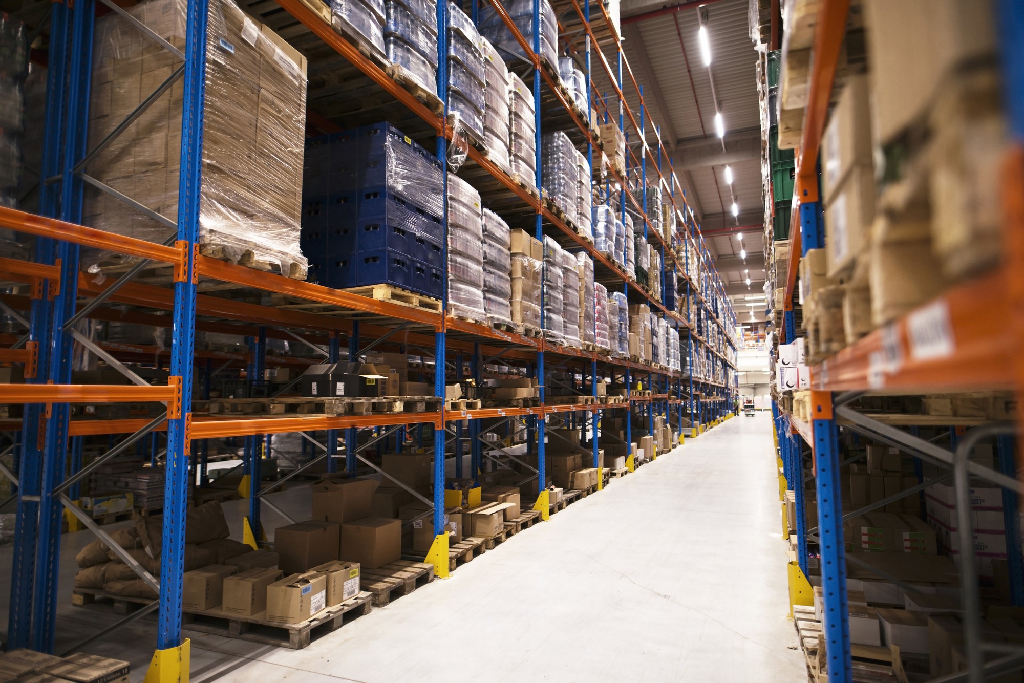 Commercial warehouse shelving with organized storage racks